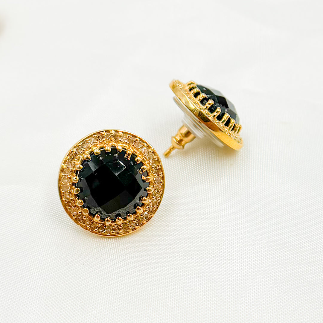 DE043. Diamond Silver Gemstone Round Studs