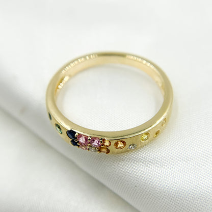 14K Solid Gold Diamond and Multi Sapphire Band Ring.