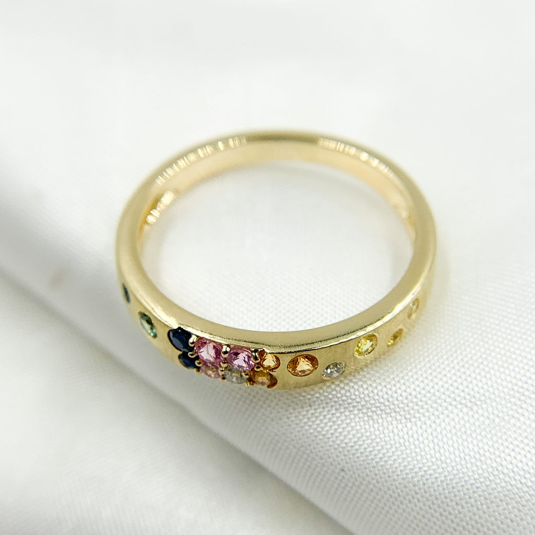 14K Solid Gold Diamond and Multi Sapphire Band Ring. RN412836