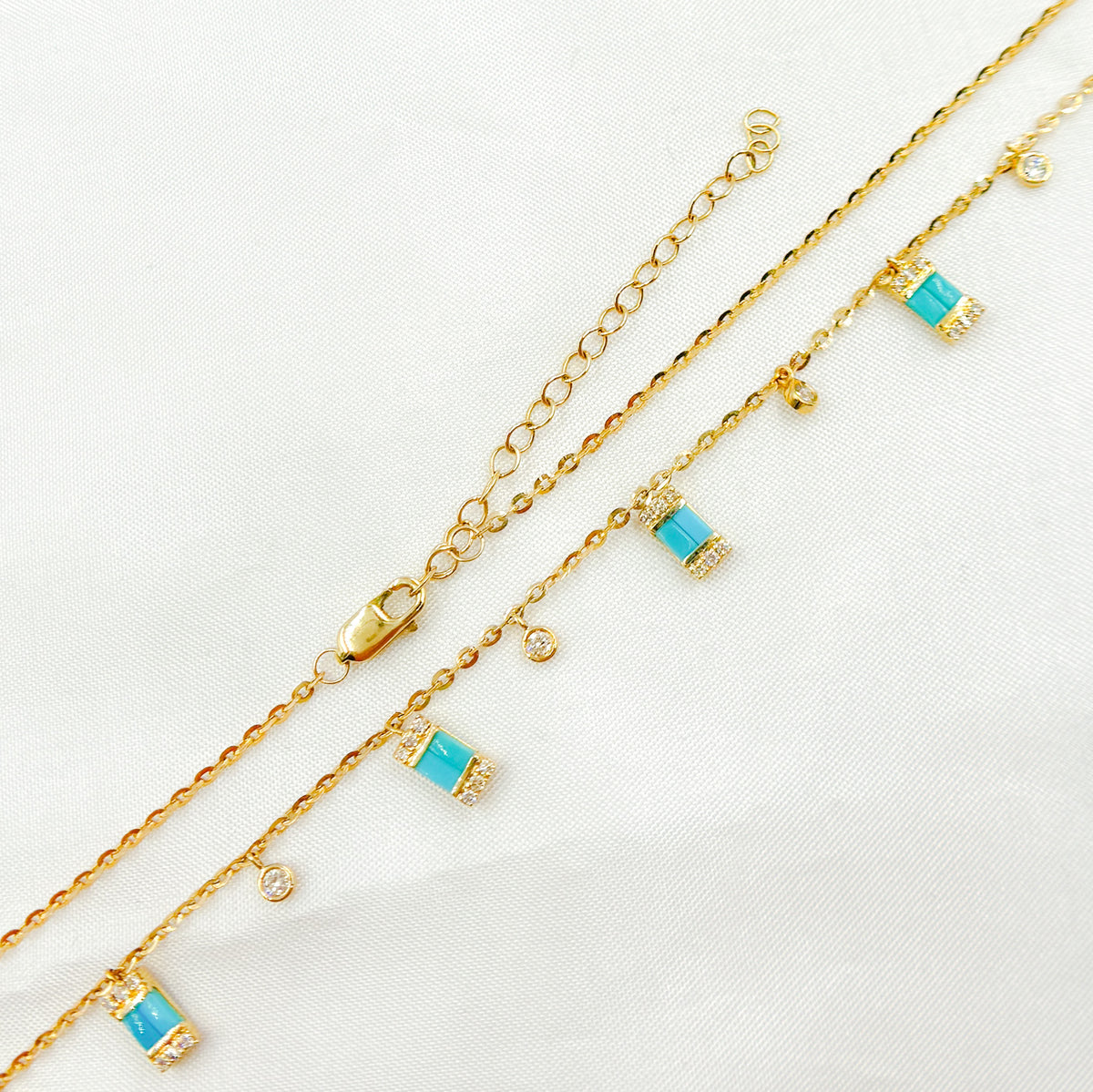 CN96316. 14K Solid Gold Gemstone and Diamond Dangle Necklace