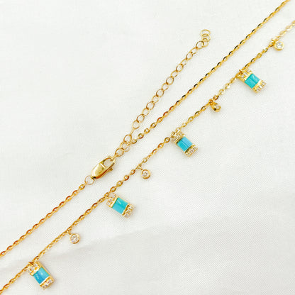 CN96316. 14K Solid Gold Gemstone and Diamond Dangle Necklace
