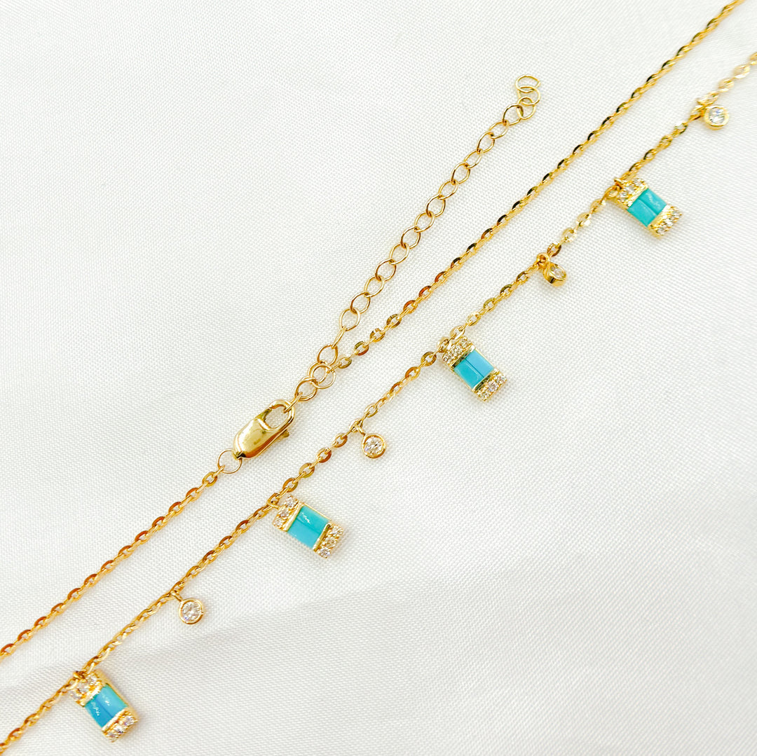 14K Solid Gold Turquoise and Diamond Dangle Necklace. CN96316TQ