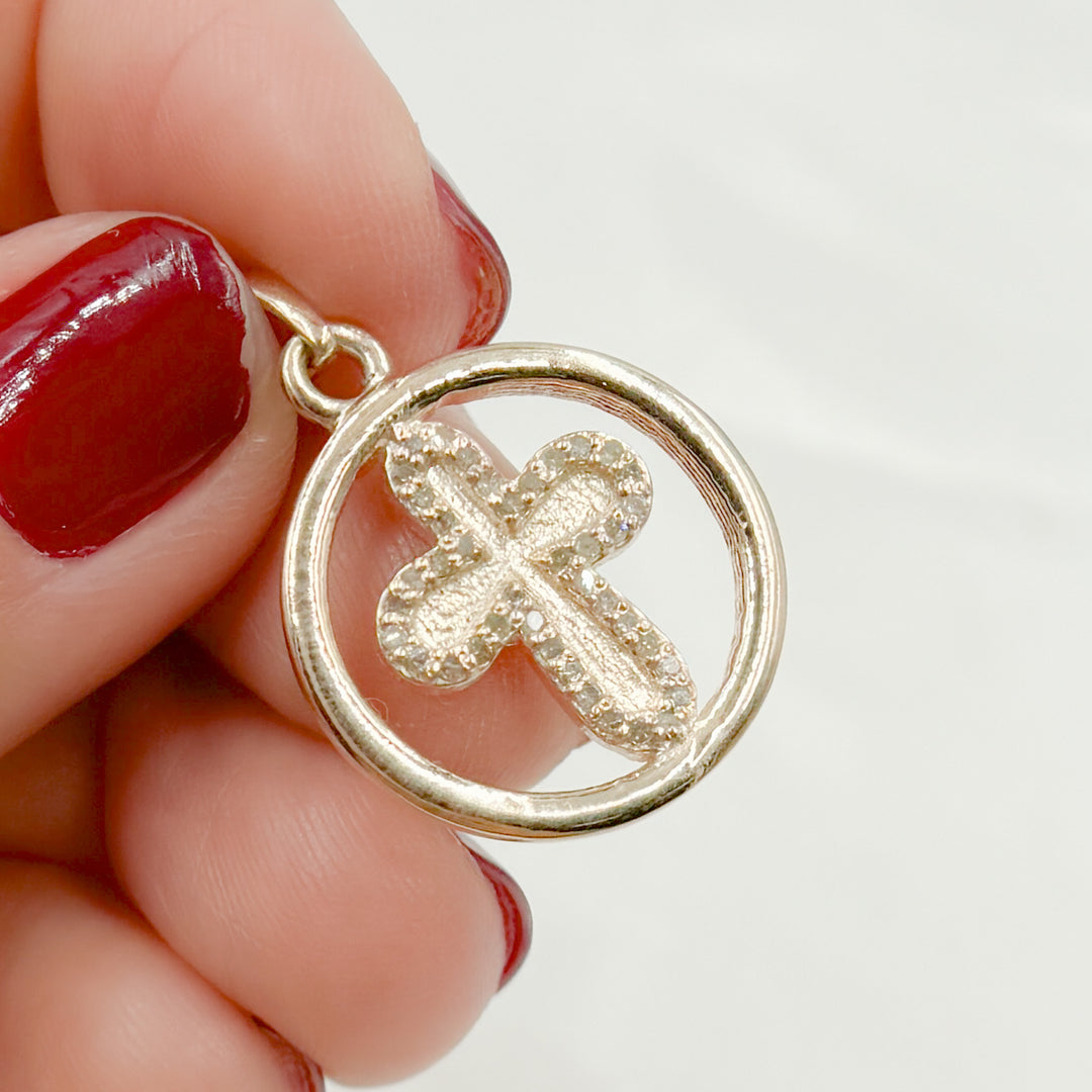 DP462. Diamond Sterling Silver Round Cross Pendant
