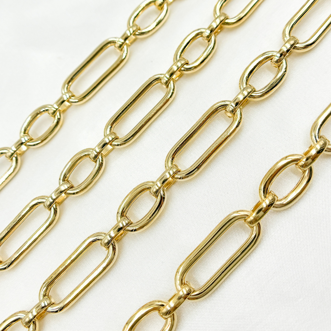 Gold Plated 925 Sterling Silver Smooth Long & Short Links Chains