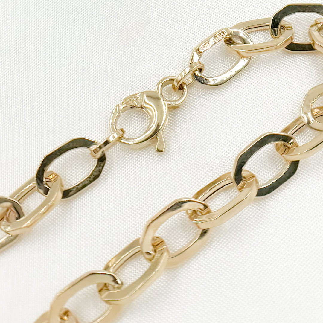 568/A065/G Bracelet. 14K Solid Hollow Gold Flat Oval Link Bracelet