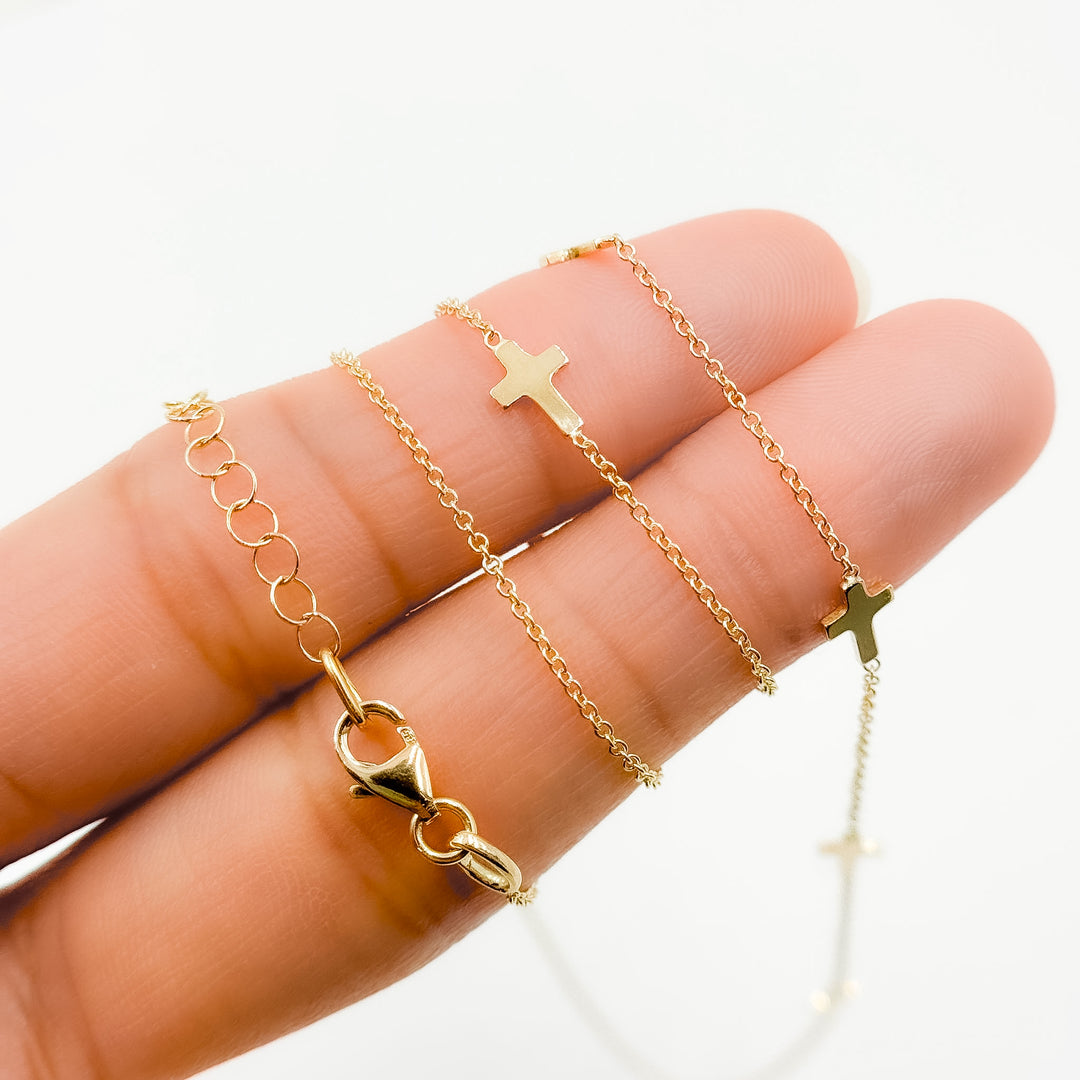 NK/BR5086. 14k Solid Yellow Gold Cross Link Necklace