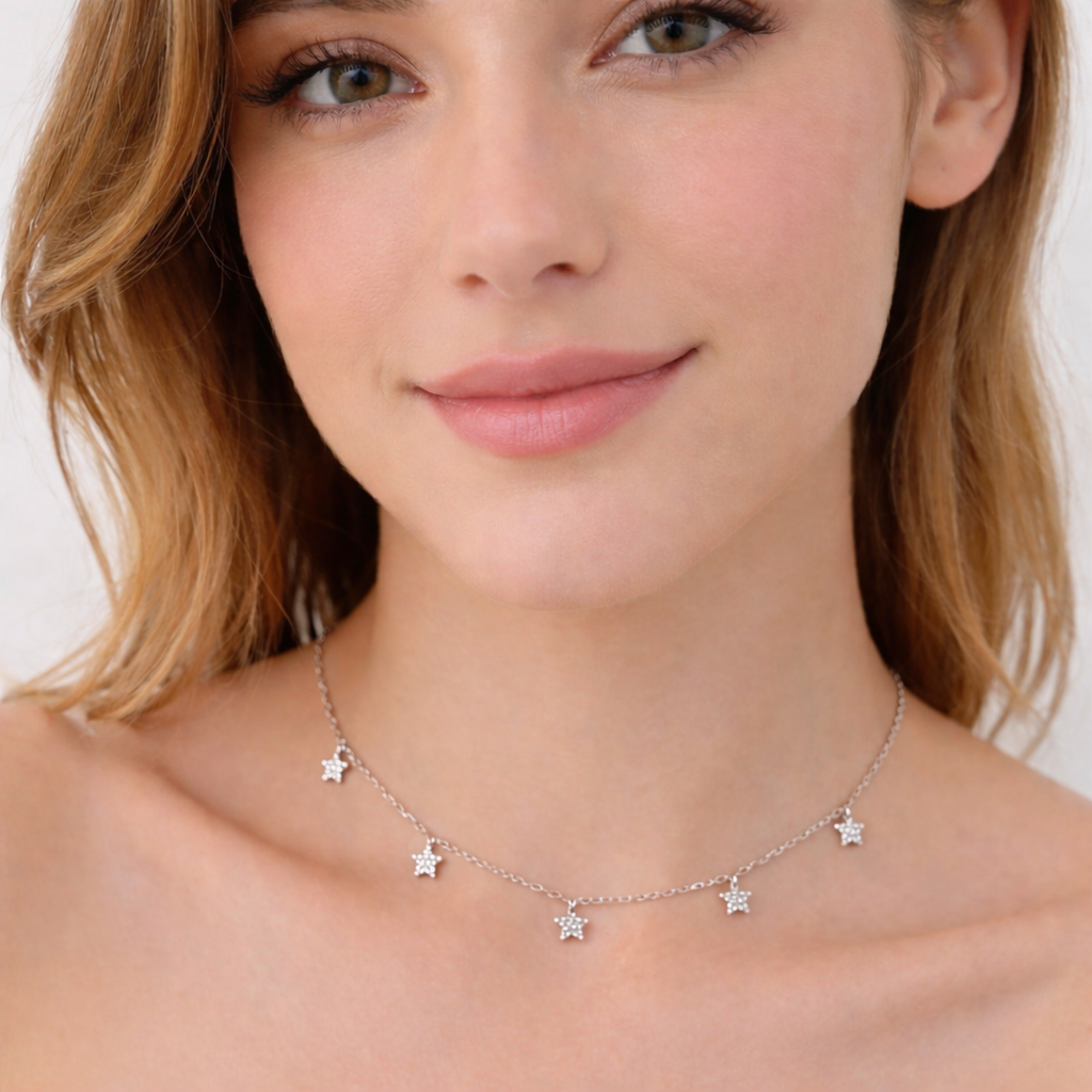 NT403713. 14K Solid Gold Diamond Star Dangle Necklace