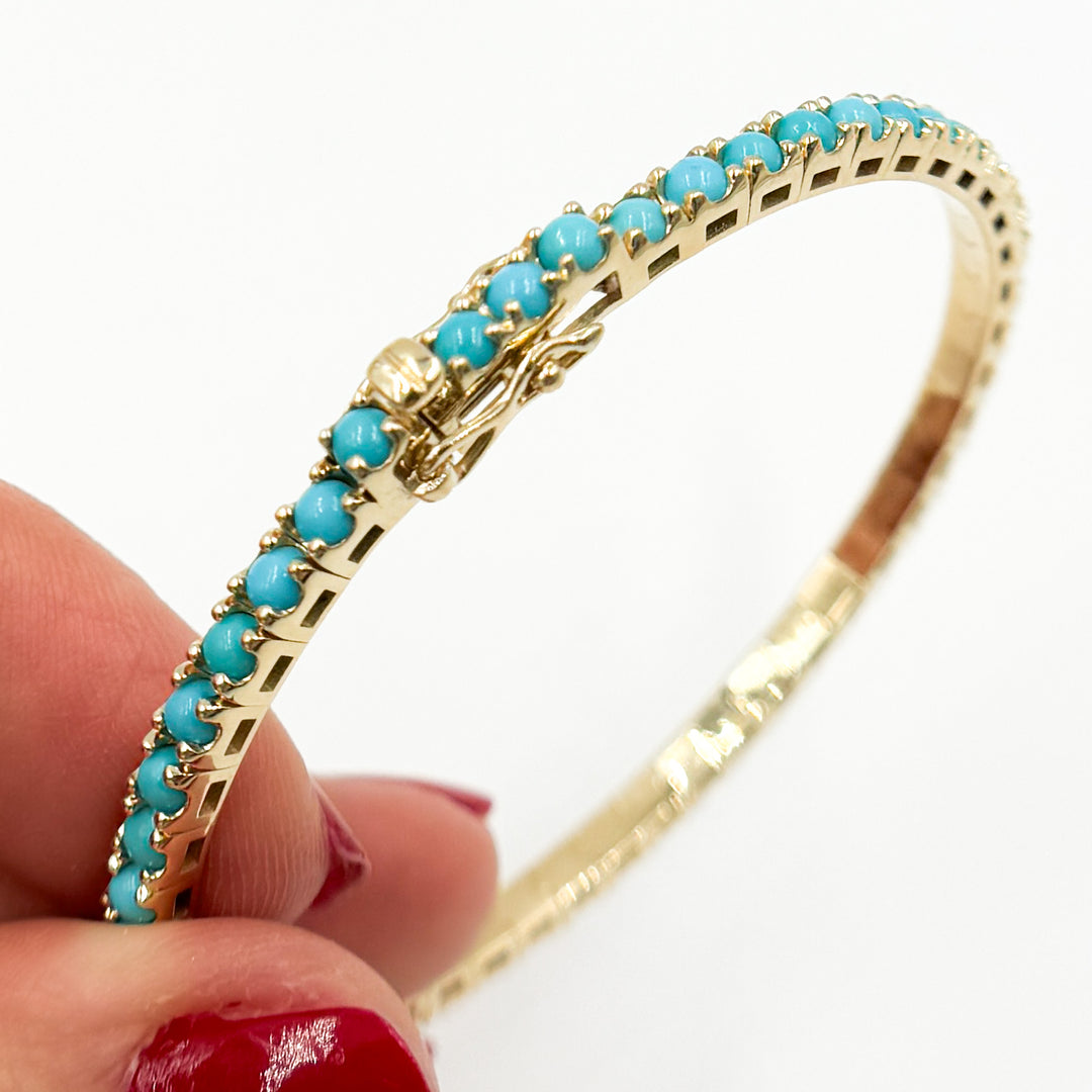BNZ68424TQ. 14K Solid Yellow Gold Turquoise Bangle