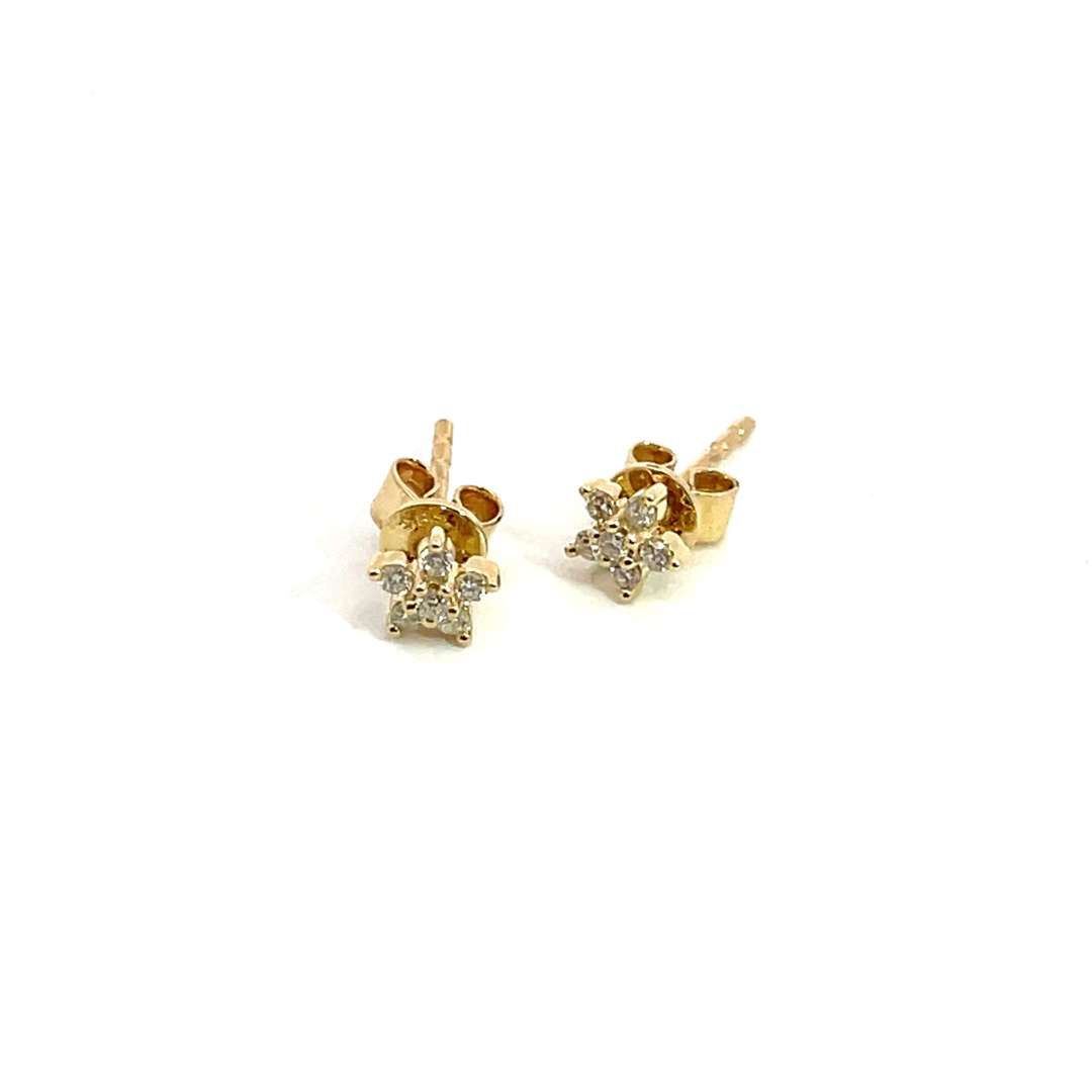 ER412616Y. 14k Solid Yellow Gold Diamond Flower Studs