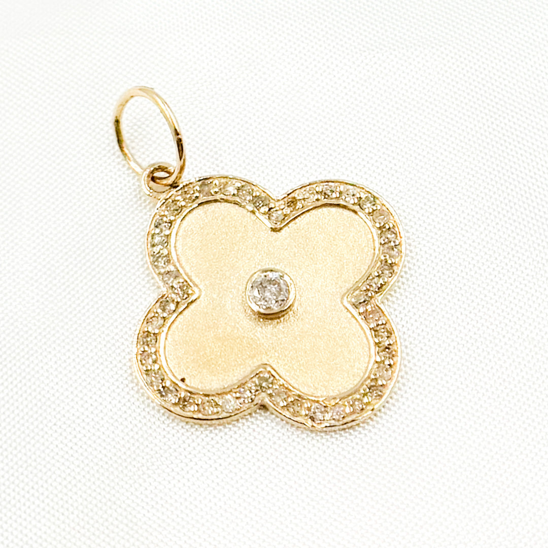 GDP121. 14K Solid Gold Diamond Flower Charm