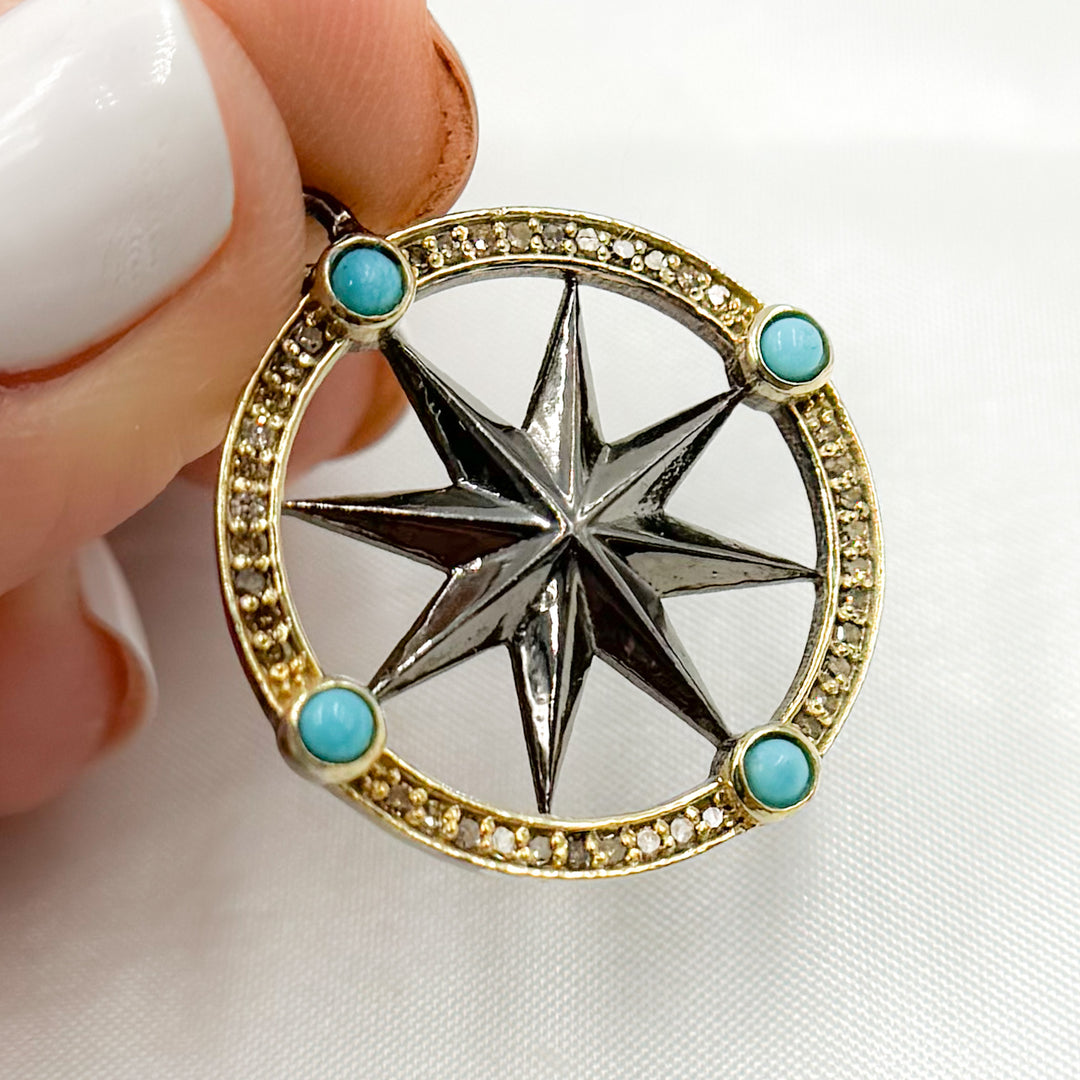 DP696. Diamond Sterling Silver Round Star Pendant with Gemstone