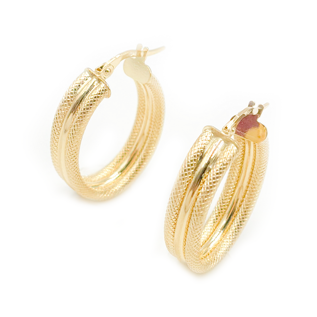 15850025517. 14K Solid Gold Smooth and Textured Oval Hollow Hoop Earrings