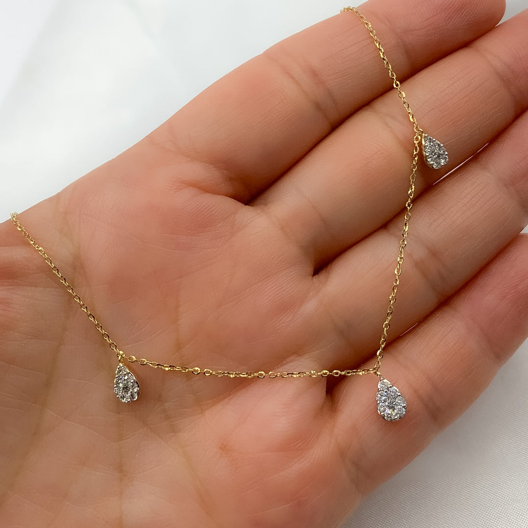 NT112825. 14K Solid Gold Diamond Drop Dangle Necklace
