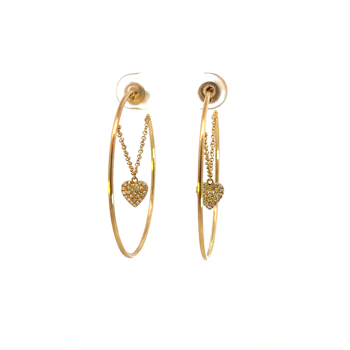 Shop Now 14k Solid Yellow Gold Diamond Heart Dangle Hoops Earrings