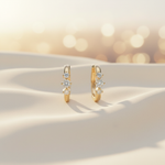 Load image into Gallery viewer, EHE57395. 14K Solid Yellow Gold Diamond Hoop Earrings