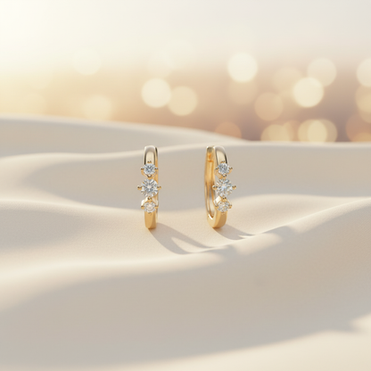 EHE57395. 14K Solid Yellow Gold Diamond Hoop Earrings