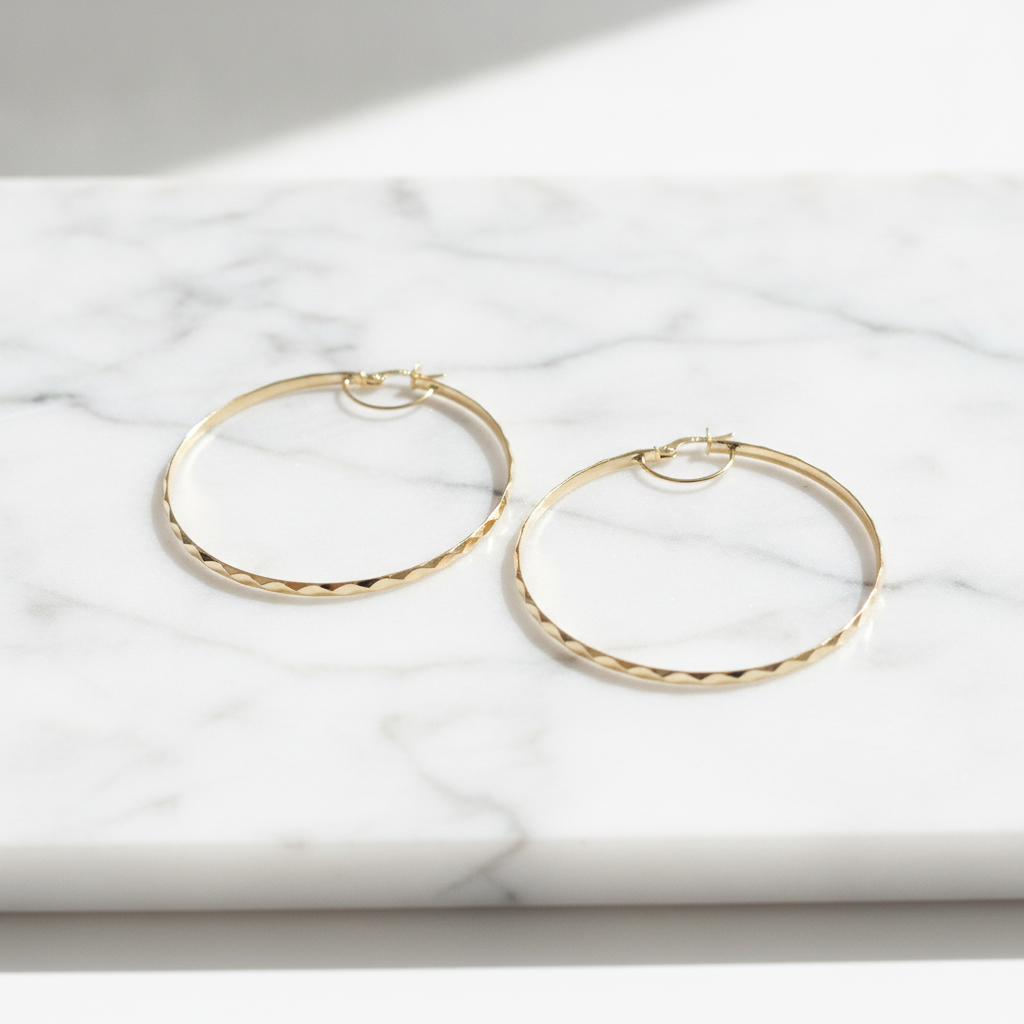 GER106. 14K Gold Twisted Hoop Earrings