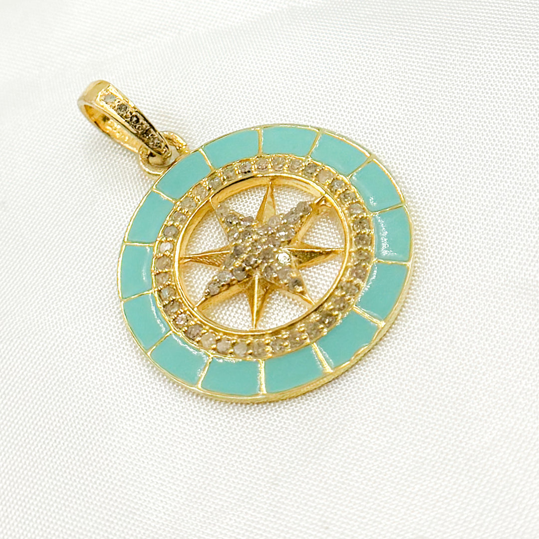 DP706A. Diamond Sterling Silver Round Star Enamel Pendant