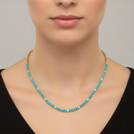 Load image into Gallery viewer, NFJ72366TQ. 14K Solid Gold Turquoise and Diamond Tennis Necklace
