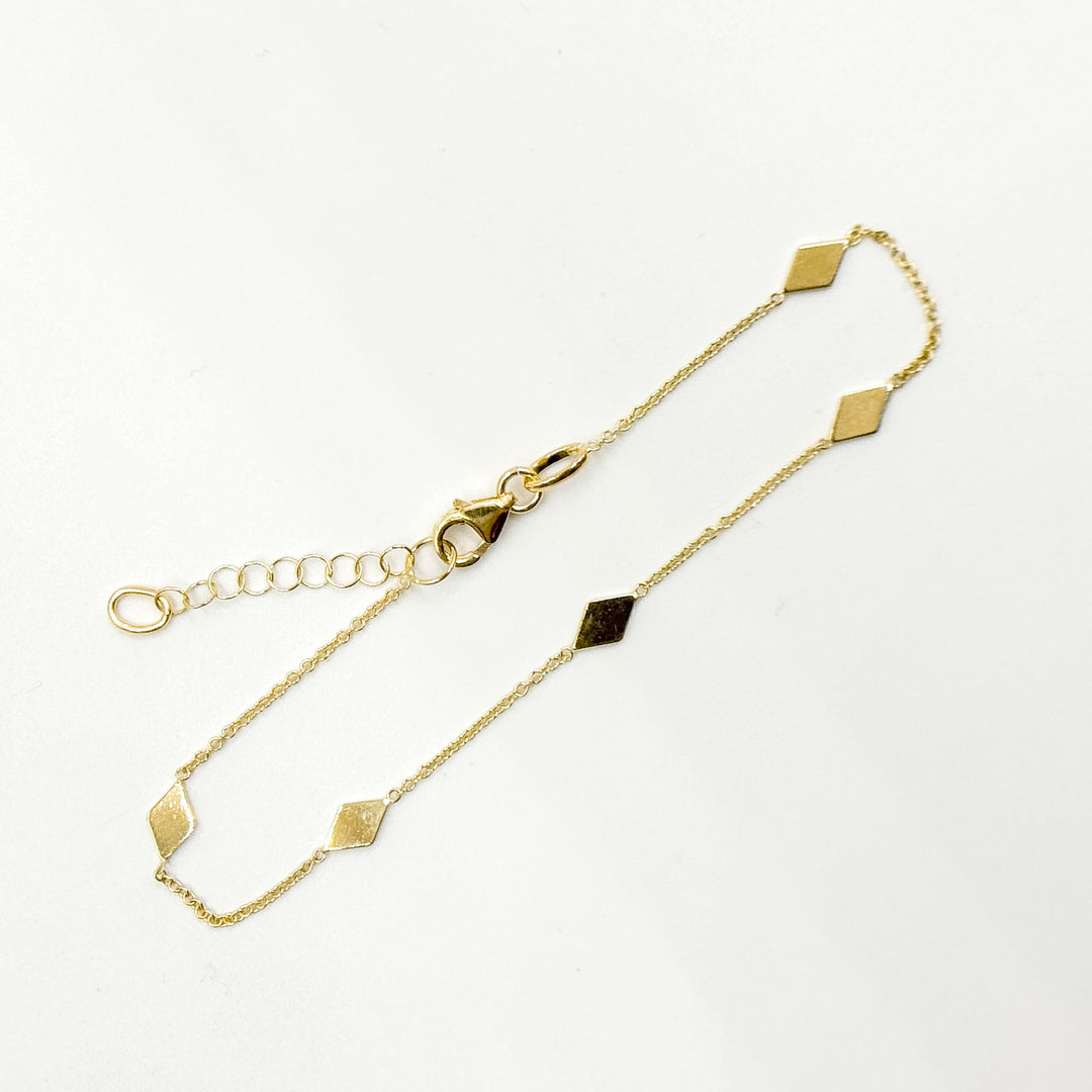 BR5085. 14k Solid Yellow Gold Rhomb Link Bracelet