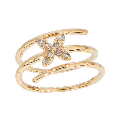 14K Solid Gold Diamond Multi-Row Flower Ring.