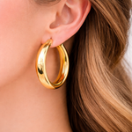 Load image into Gallery viewer, GER100. 14K Solid Gold Smooth Hollow Hoop Earrings