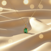 CMZ00366EM7X5. 14K Solid Gold Rectangular-Shaped Emerald Charm