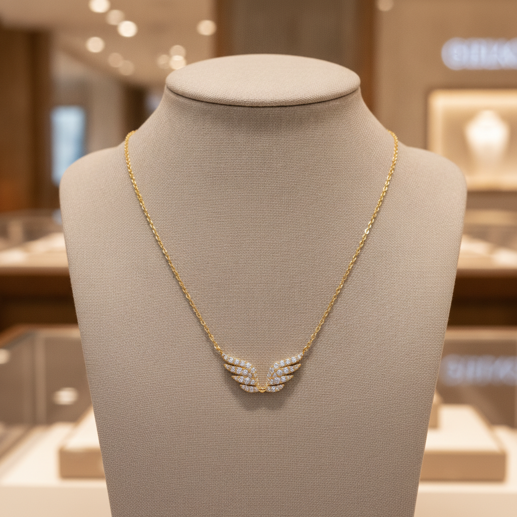 NFF72057. 14K Solid Gold Diamond Wings Necklace