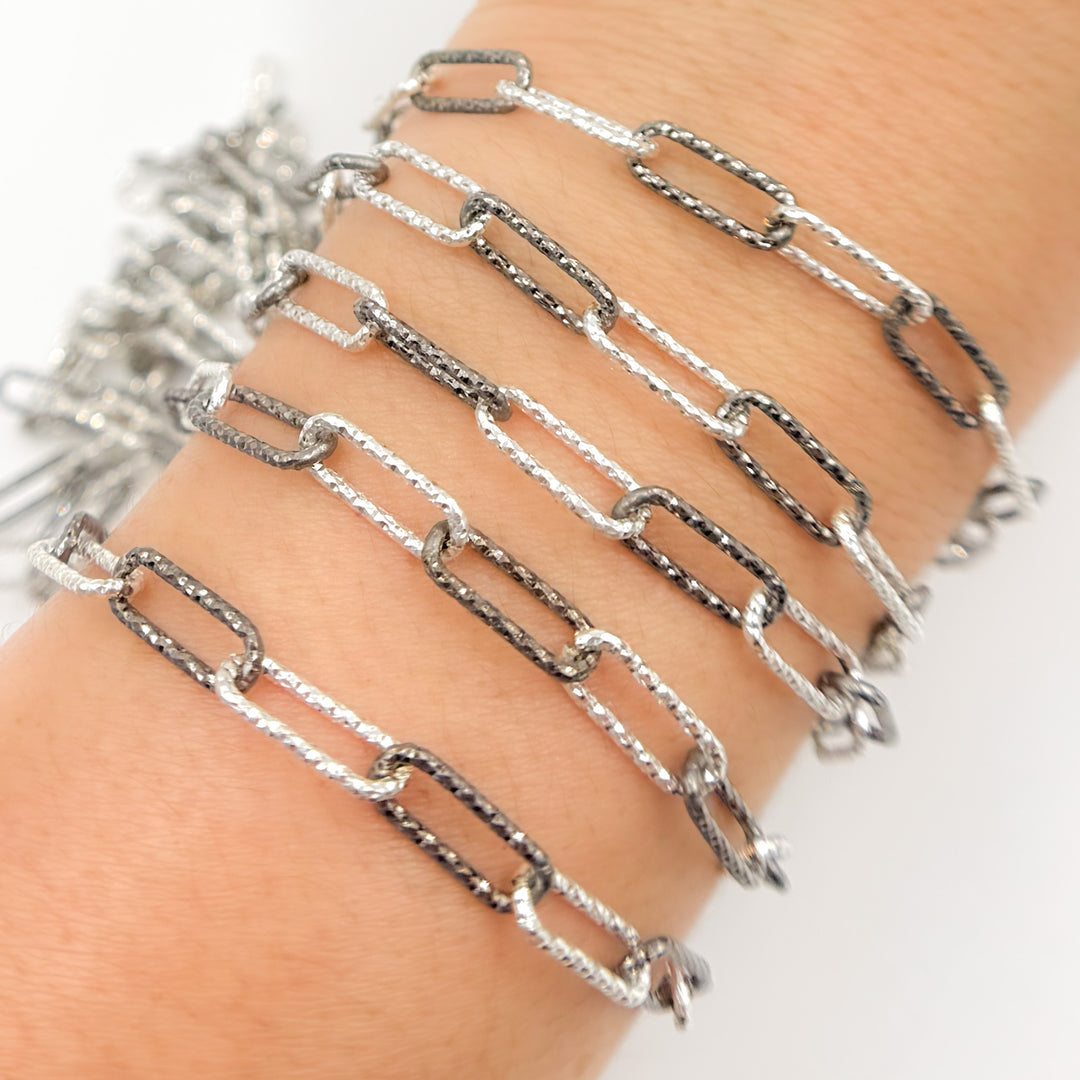 Black Rhodium Sterling Silver Diamond Cut Paperclip Chain