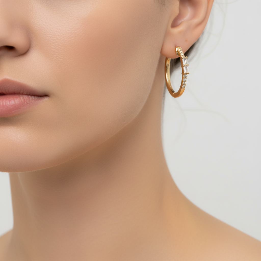 EHC57035. 14k Solid Gold Diamond Oval Hoops