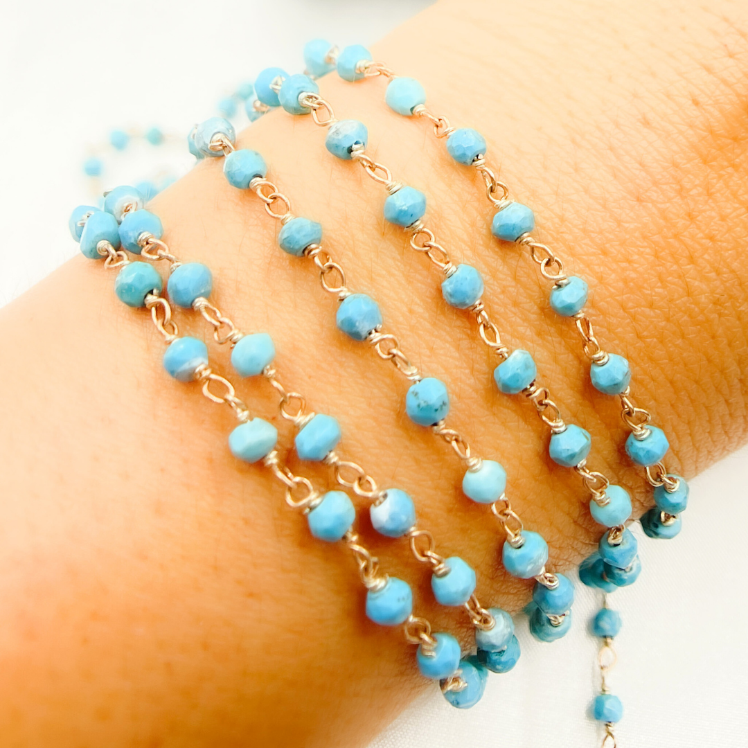 TRQ34. Turquoise Rose Gold Plated Wire Chain.
