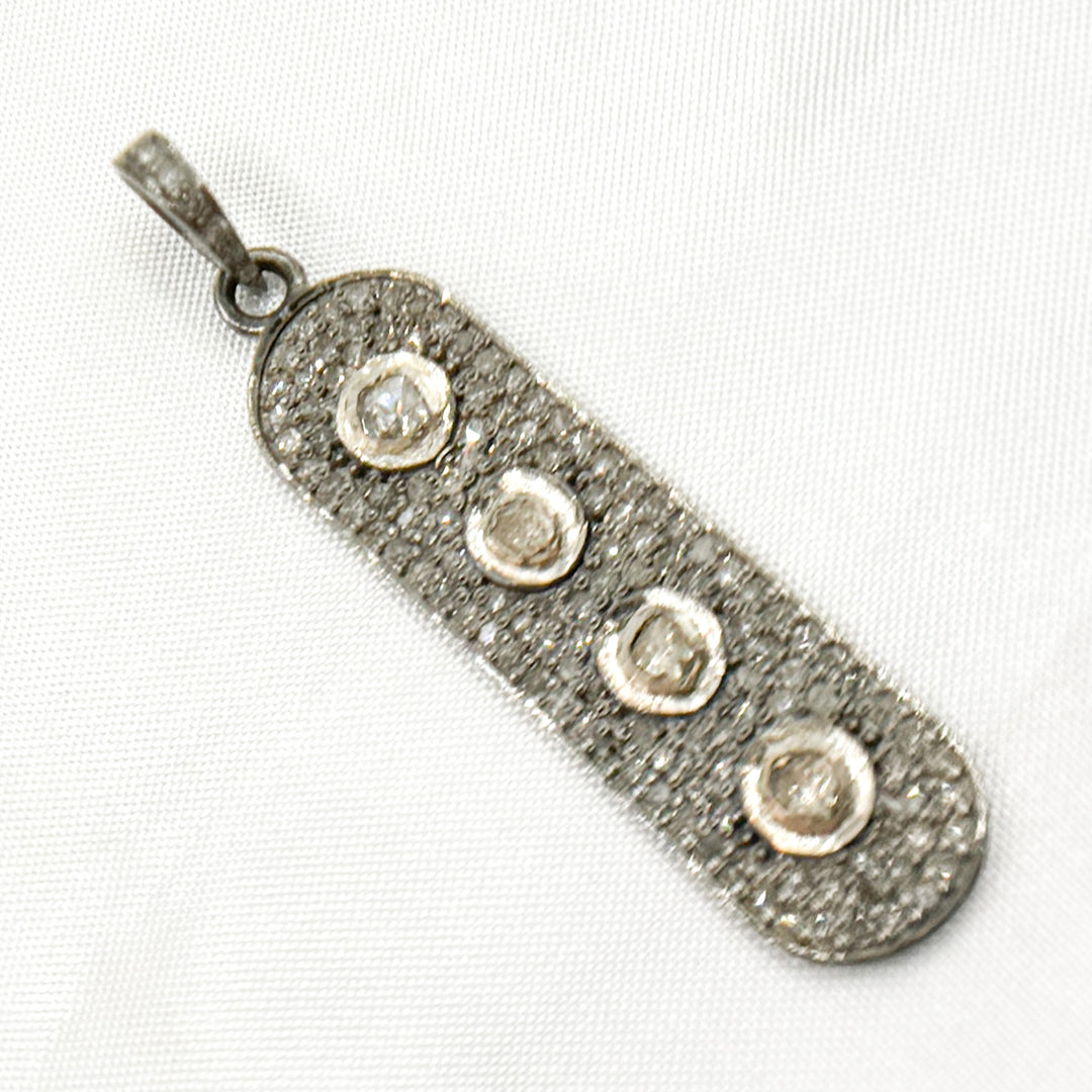 DP096. Diamond Sterling Silver Oval Pendant with Polki Diamonds