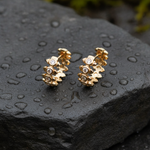 Load image into Gallery viewer, EHD57448. 14k Solid Yellow Gold Diamond Fancy Hoop Earrings