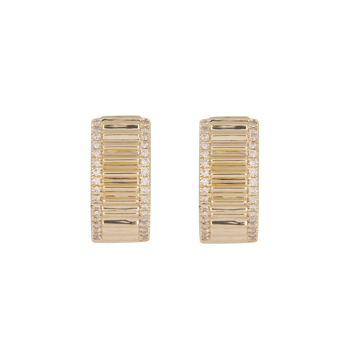 14K Solid Yellow Gold Diamond Hoop Earrings