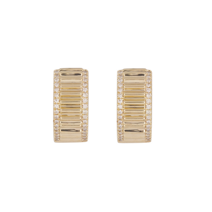 14K Solid Yellow Gold Diamond Hoop Earrings