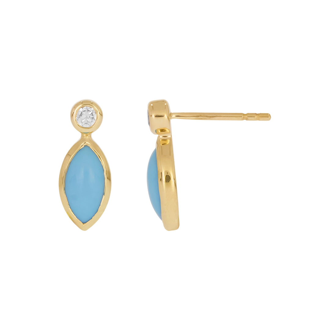 CE97070. 14K Solid Yellow Gold Diamond and Gemstone Marquise Stud Earring