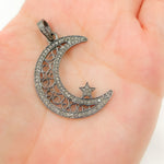 Load image into Gallery viewer, DP552. Diamond Sterling Silver Moon and Star Pendant
