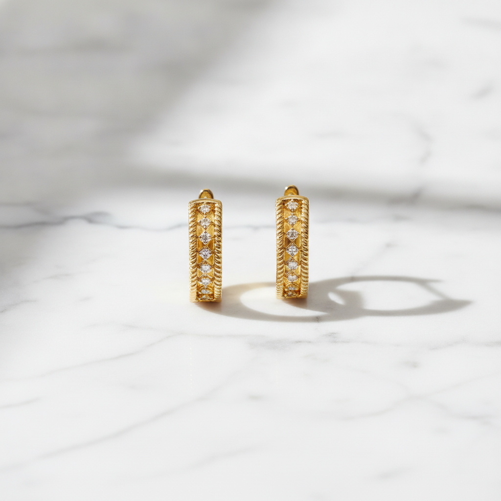 EHC57404. 14K Solid Gold Diamond Round Hoop
