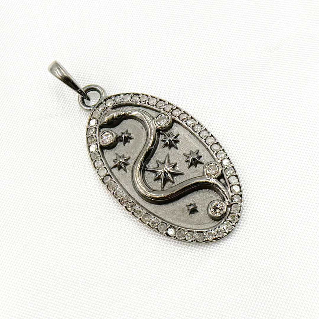 DP786. Diamond Sterling Silver Oval Snake Pendant