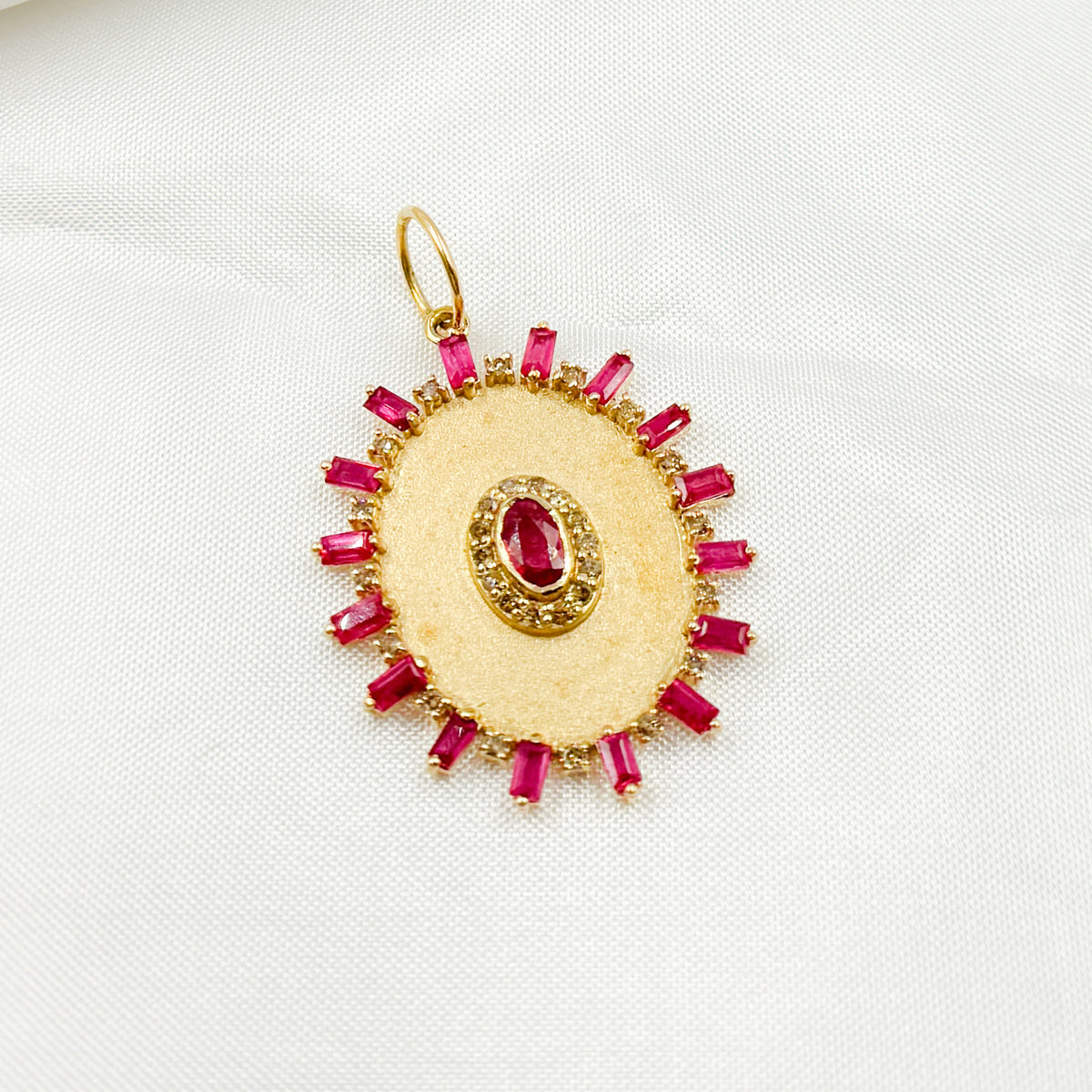 GDP565. 14K Solid Gold Diamond and Gemstone Oval Charm