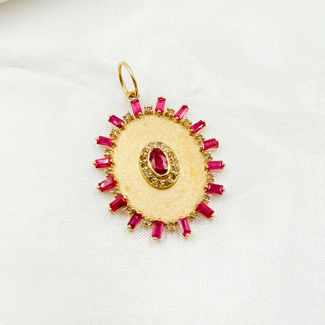 14K Solid Gold Diamond and Gemstone Oval Charm. GDP565