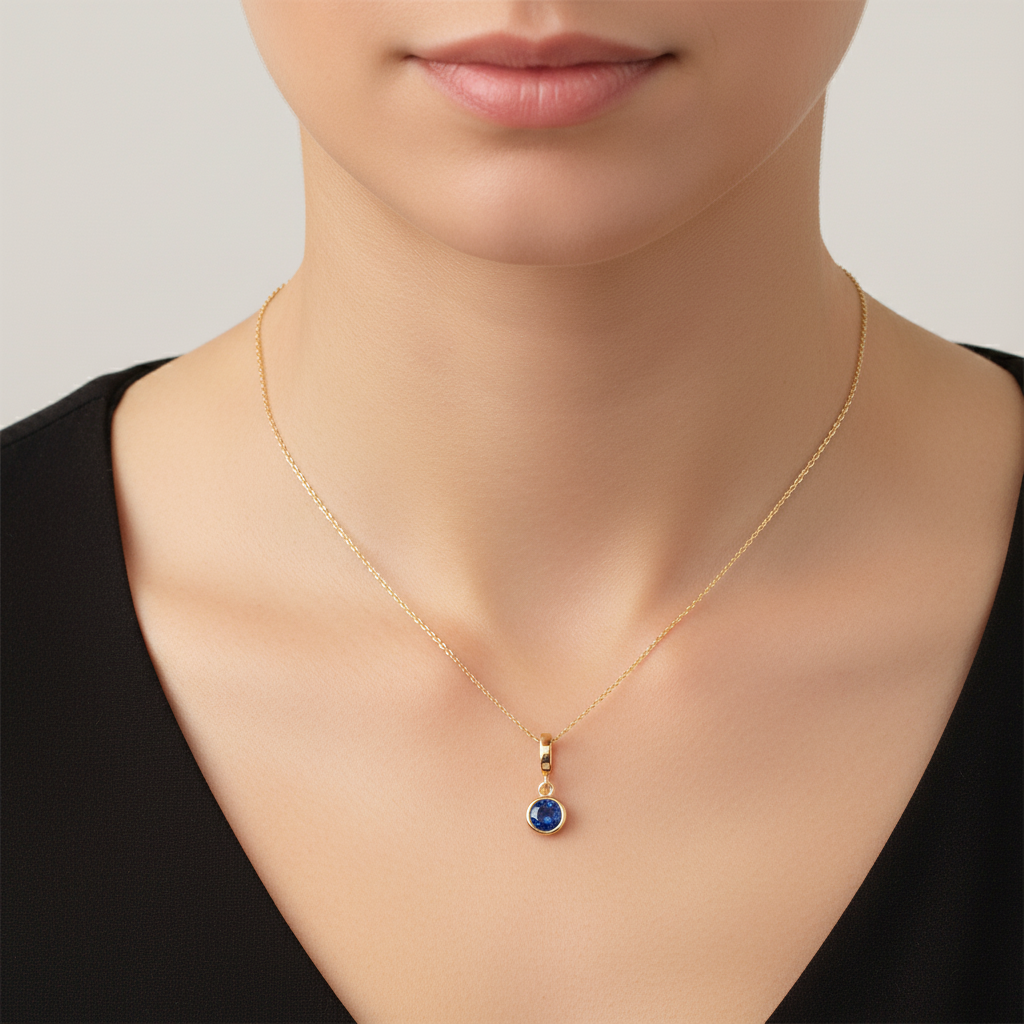 CMF00357B. 14K Solid Gold Blue Natural Diamond Round Charm