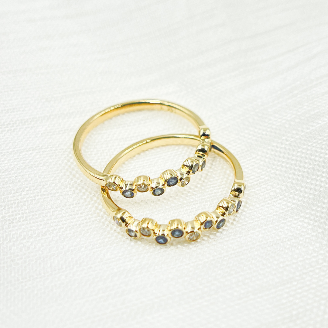 14K Solid Gold Diamond & Blue Sapphire Ring. CR95300BS1.5