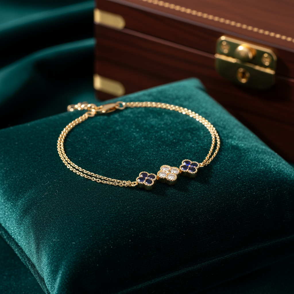 BR402708. 14k Solid Gold Diamond and Gemstone Fancy Flower Bracelet