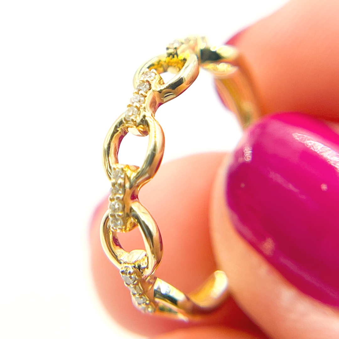 14K Solid Gold Diamond Chain Ring. RFA17125