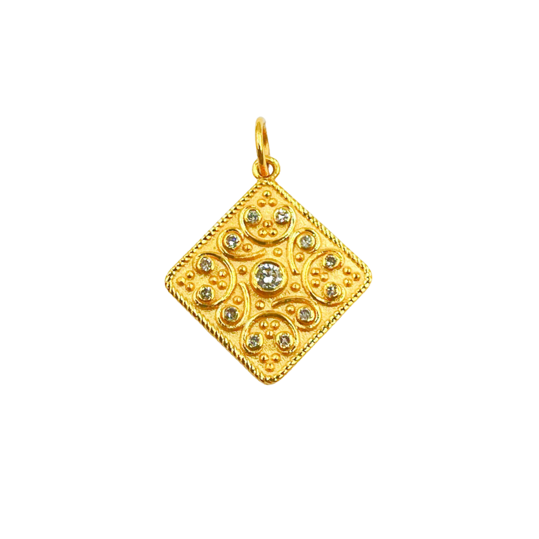 14K Solid Gold Square Pendant with Diamonds. GDP281