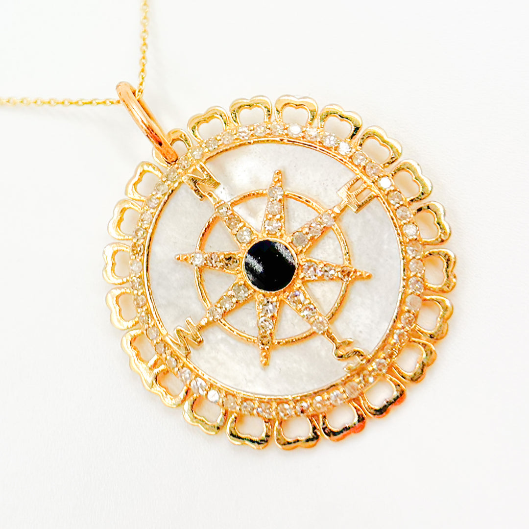 14K Gold Round Compass Pendant