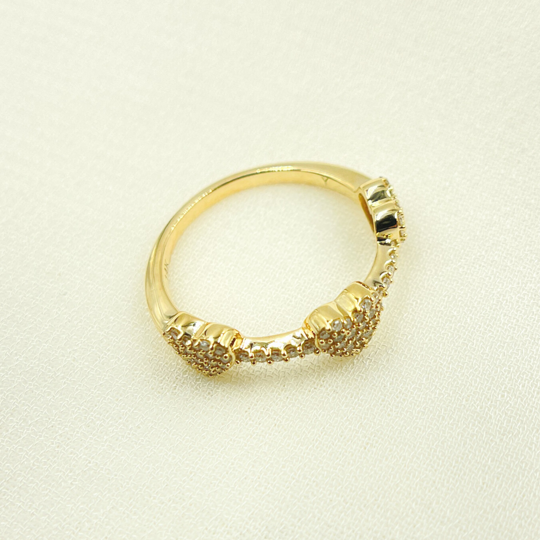 14K Solid Yellow Gold Diamond Hearts Band Ring. RAF01413