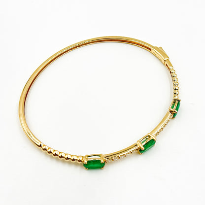 BNF68583EM. 14k Solid Gold Diamond and Emerald Bangle