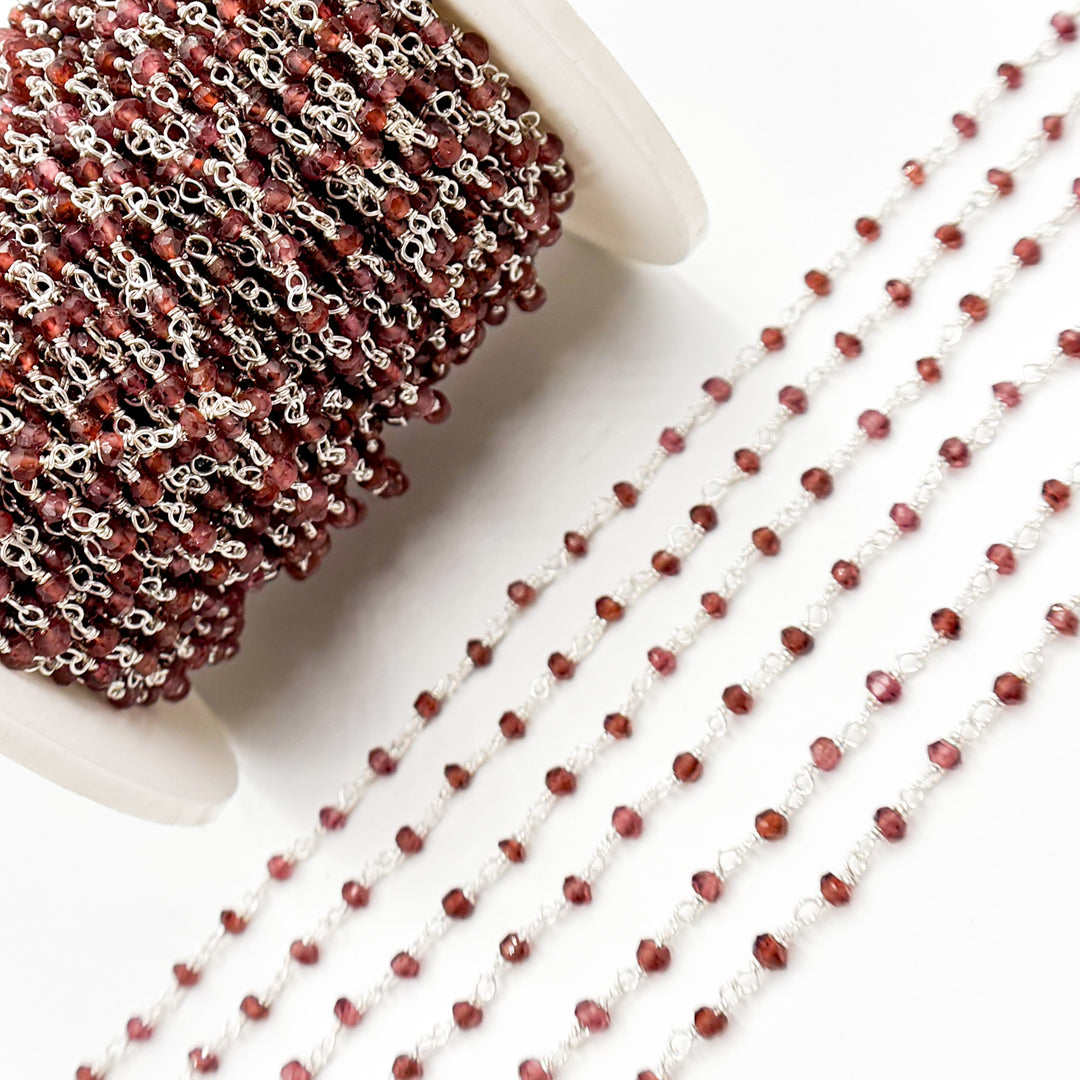 Garnet White Sterling Silver Wire Chains